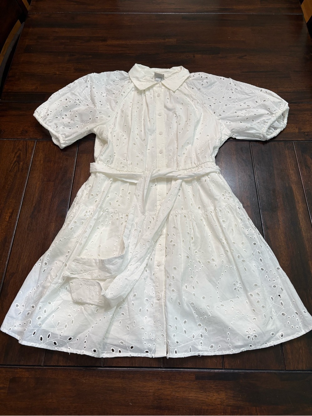 A New Day white eyelet collared dress with belt, size S